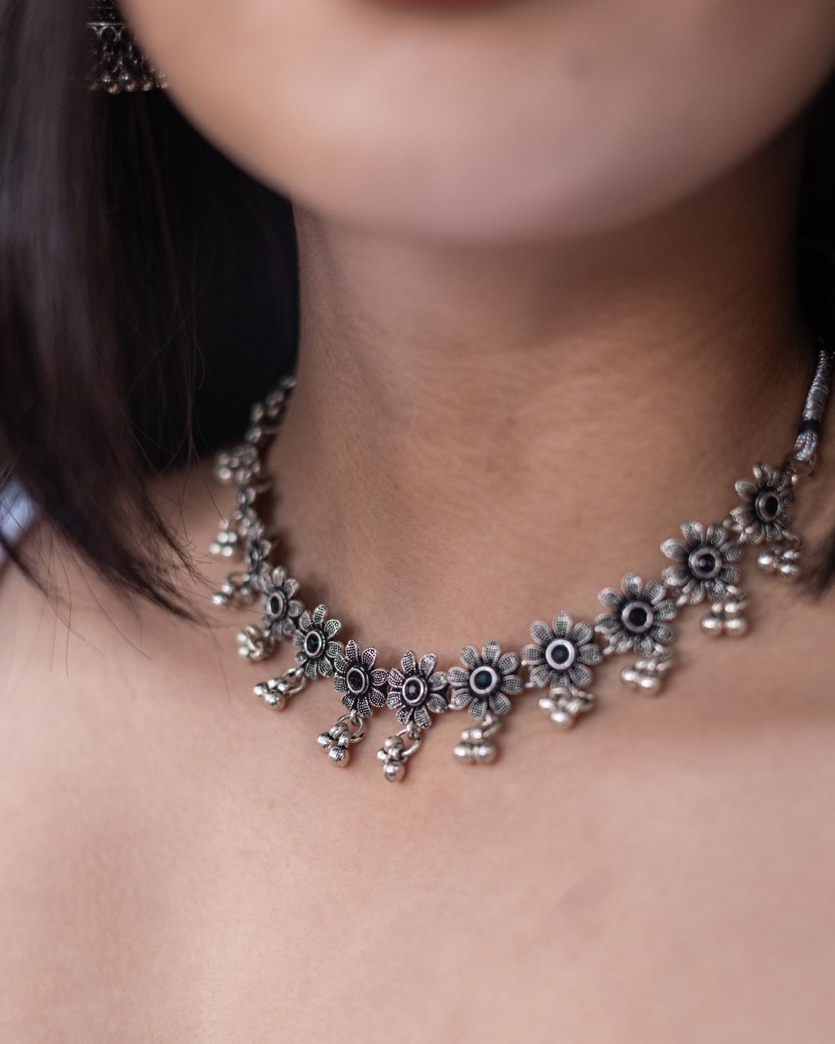 Gulbahar Oxidised Silver Choker Set