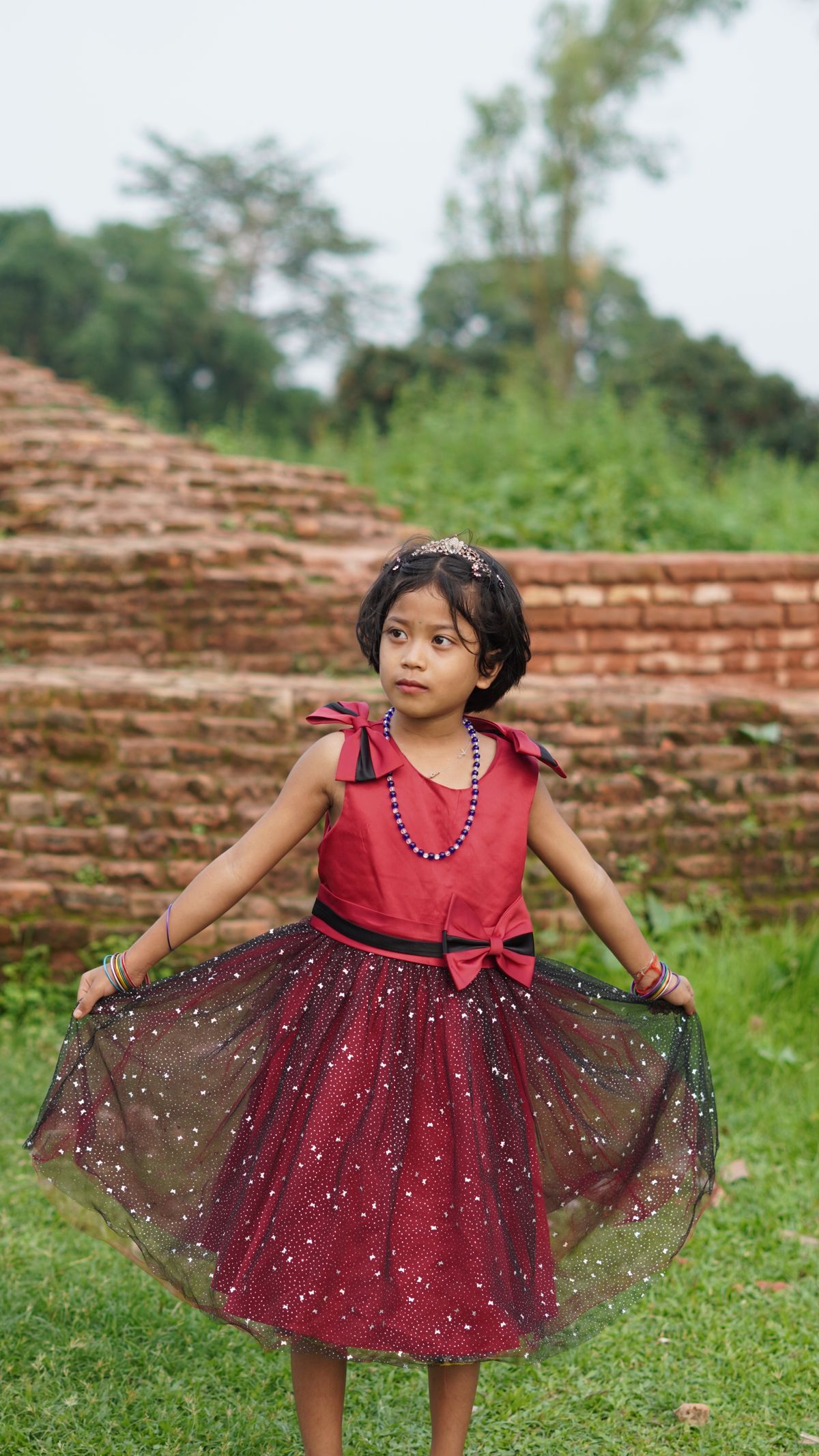 Laadli Crimson Sparkle Party Frock