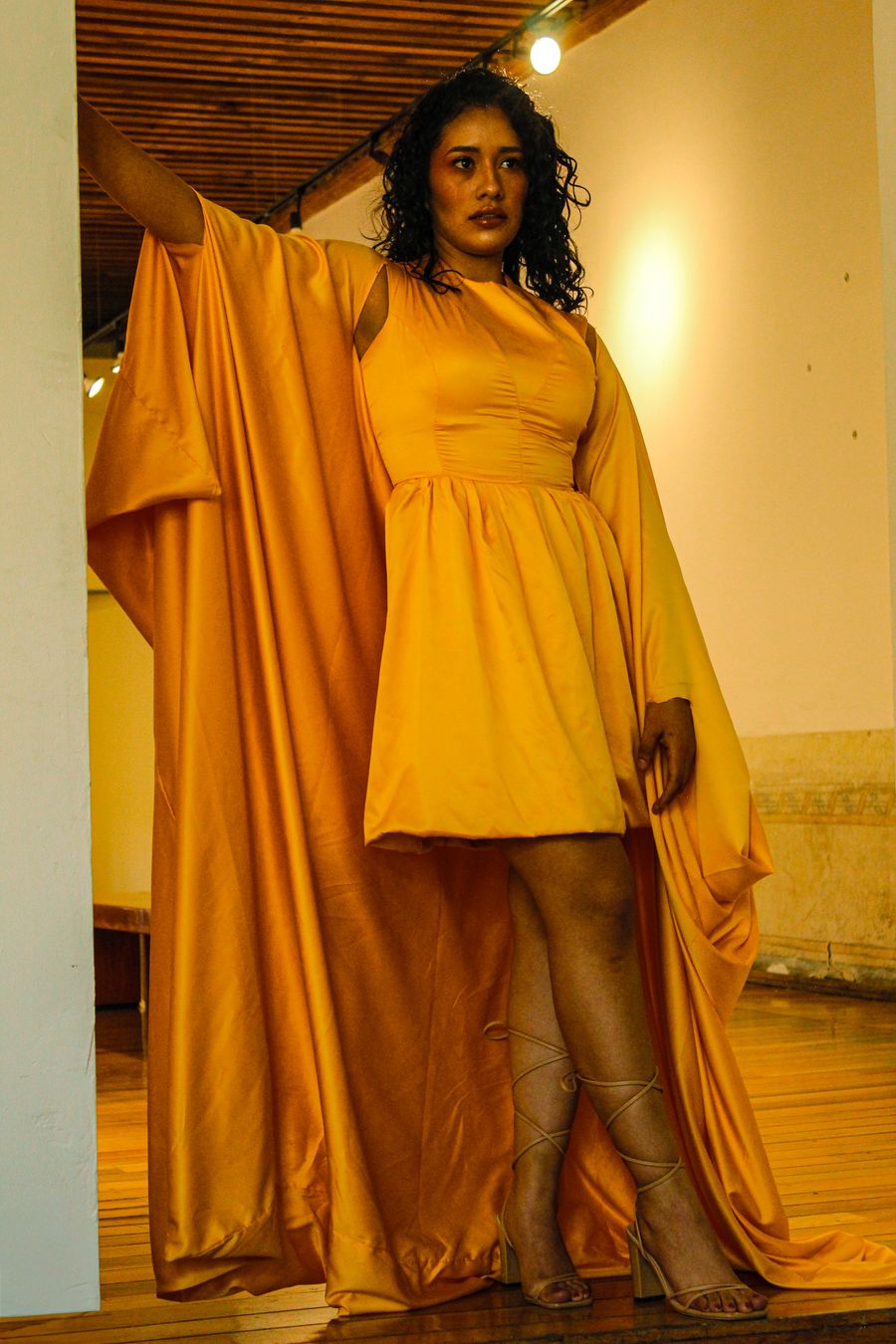 Sunburst Chiffon Cape Dress